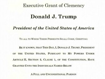 Parchment-style official pardon document with the heading Executive Grant of Clemency and the line A Full and Unconditional Pardon.