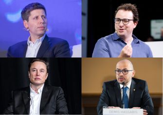 Collage of OpenAI CEO Sam Altman, Anthropic CEO Dario Amodei, Elon Musk, and Google DeepMind co-founder Demis Hassabis.