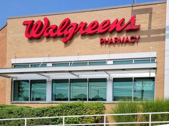 Walgreens pharmacy storefront with the red Walgreens logo above the entrance.