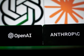 OpenAI and Anthropic logos displayed on black panels beneath their corporate symbols.