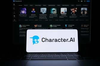 Character.AI website displayed on a laptop screen, with its logo shown prominently in the foreground.