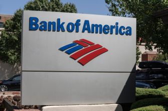 Bank of America sign and logo outside a bank branch.