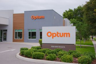 Optum office building and roadside sign at 3328 49th Street N.