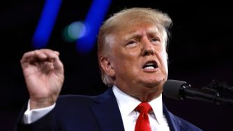 Former President Donald Trump speaking at a rally.