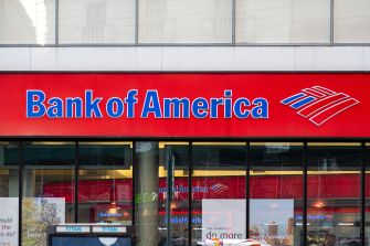 Bank of America storefront sign on a building.