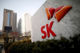 Signage of SK Innovation located in an urban setting.