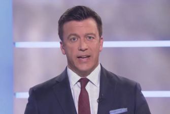 Former KCAL-TV anchor Jeff Vaughn speaking on air.