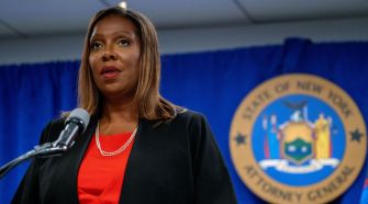 New York Attorney General Letitia James addressing the media about workplace safety concerns at Amazon during the COVID-19 pandemic.