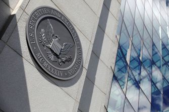 Seal of the U.S. Securities and Exchange Commission on a building.
