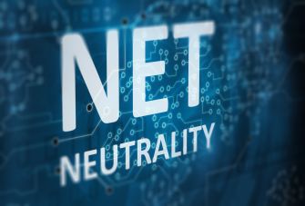 Illustration representing the concept of net neutrality with the text "NET NEUTRALITY" on a digital background.
