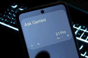 Close-up of a smartphone screen showing the Gemini AI chat interface with the words Ask Gemini and 3.1 Pro visible.
