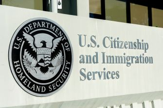 Sign for the U.S. Department of Homeland Security, indicating the agency responsible for citizenship and immigration services.