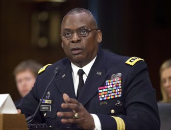 U.S. Secretary of Defense Lloyd J. Austin speaking during a Senate Armed Services Committee hearing.