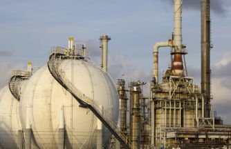 Storage tanks and industrial facilities related to liquefied natural gas (LNG) processing and transport.
